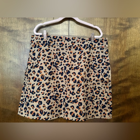 Loft Outlet Womens 14 Brown & Black Cheetah Print Fall Mini Shift Skirt Cotton - Picture 2 of 16
